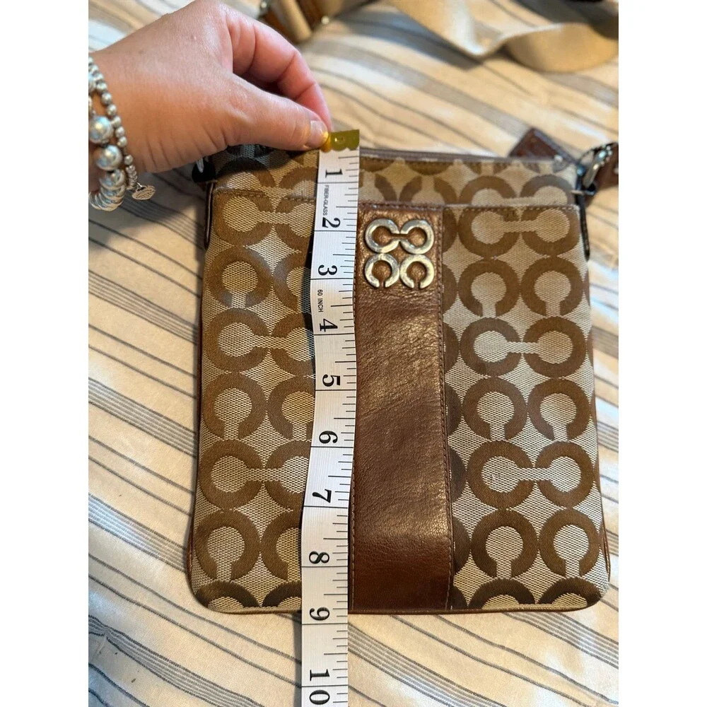 Coach 44245 Julia Op Art Signature Swingpack Crossbody in Khaki & Brown Leather